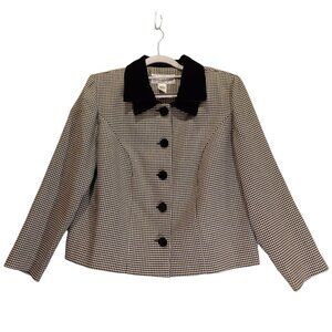 Jessica Howard Blazer Womens 14W black white plaid velvet collar buttons career